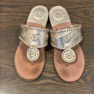 Girls Jack Rogers Metallic Gold Leather Thong Sandals